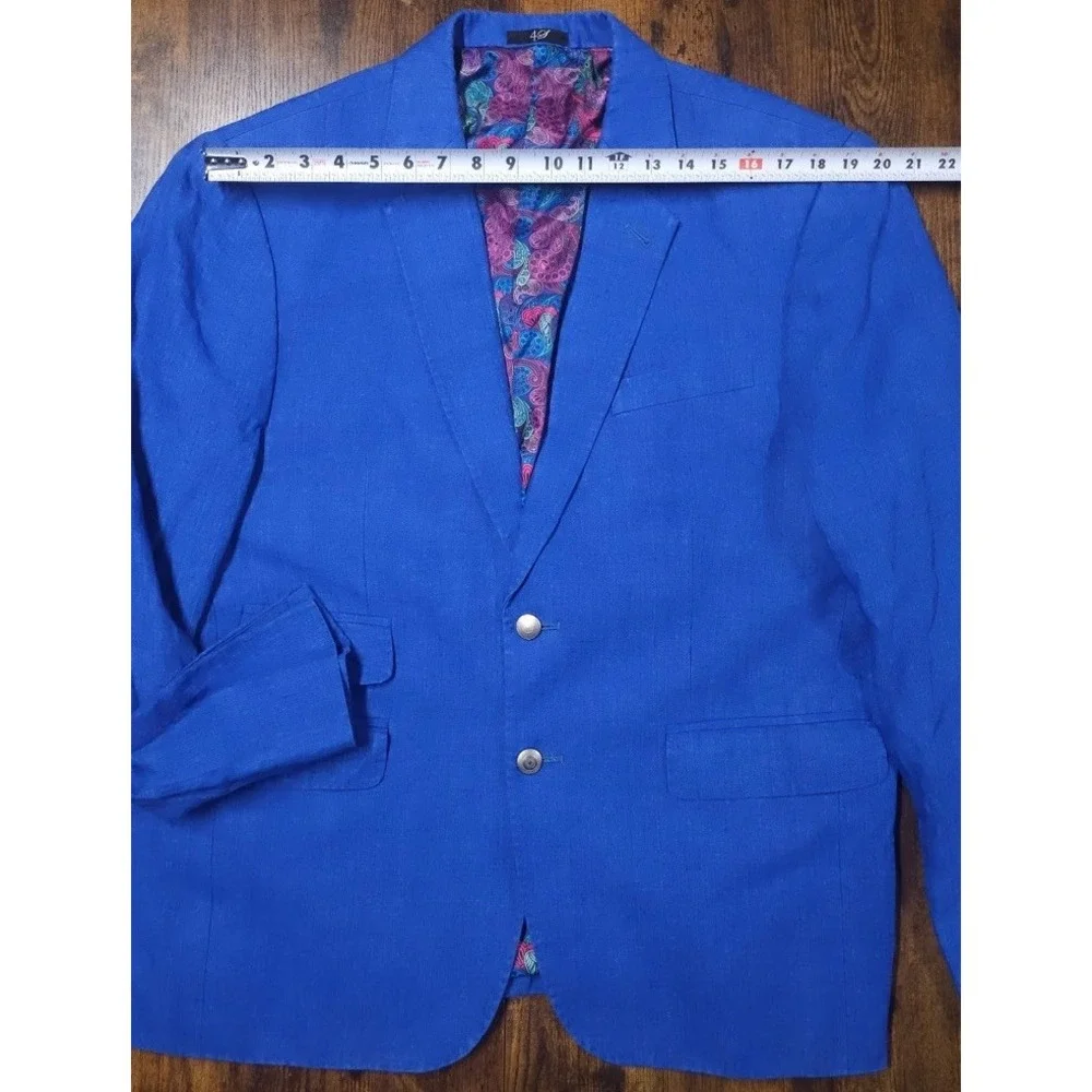 Marzoni Freschezza Linen Blazer Men's Floral Lining 2-Button Blue Size 44